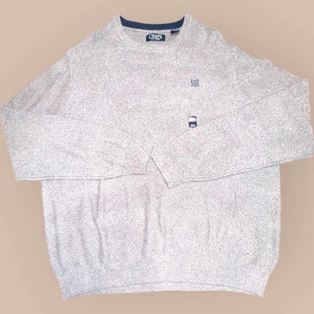 Chaps Mens Sweater‎ 2XL Gray Knit Crewneck Classic Logo NWT Cotton Blend